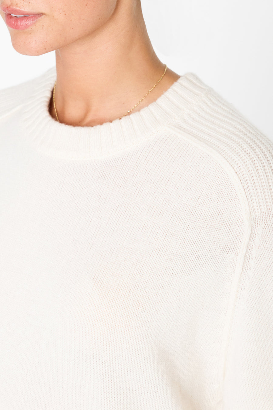 Parson cashmere-wool layered crewneck white sweater close up