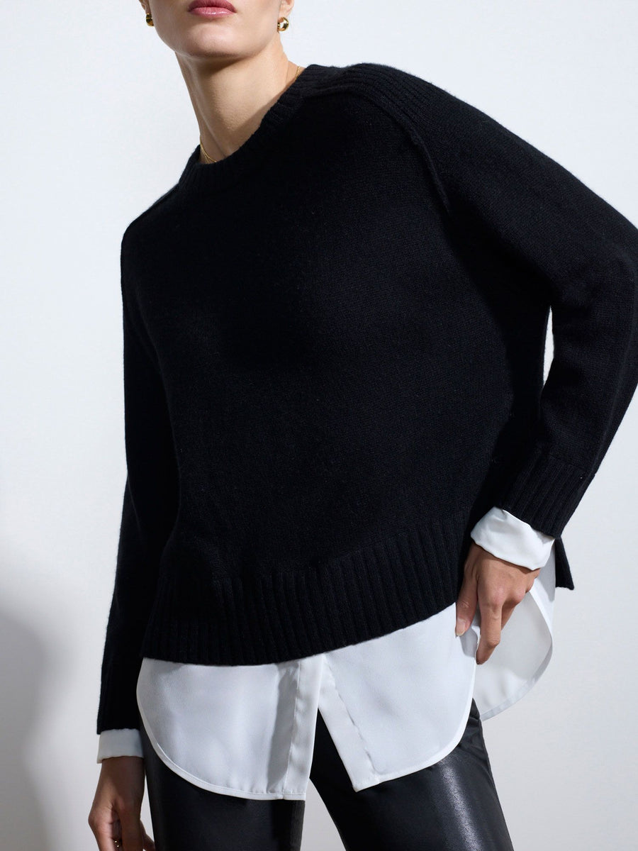 Parson cashmere-wool layered crewneck black sweater front view
