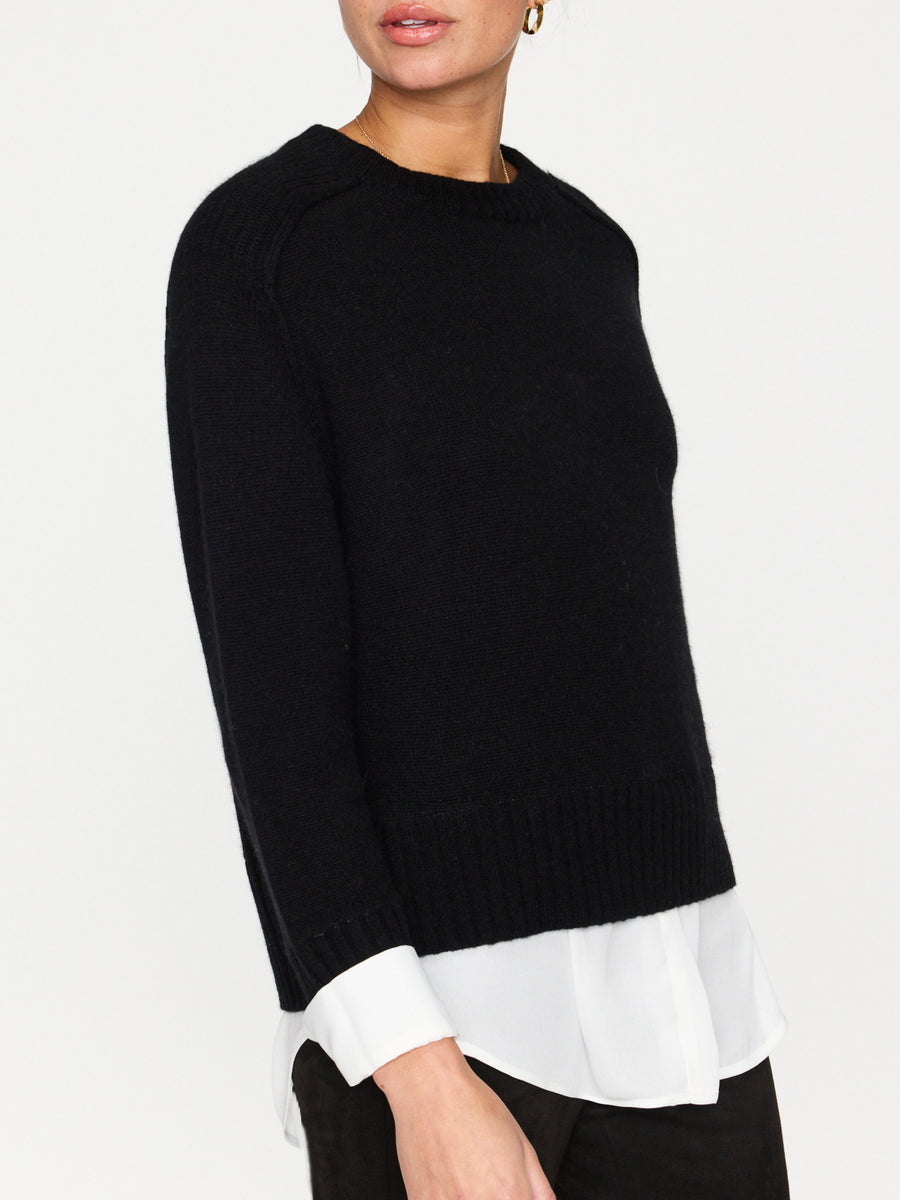 Parson cashmere-wool layered crewneck black sweater side view
