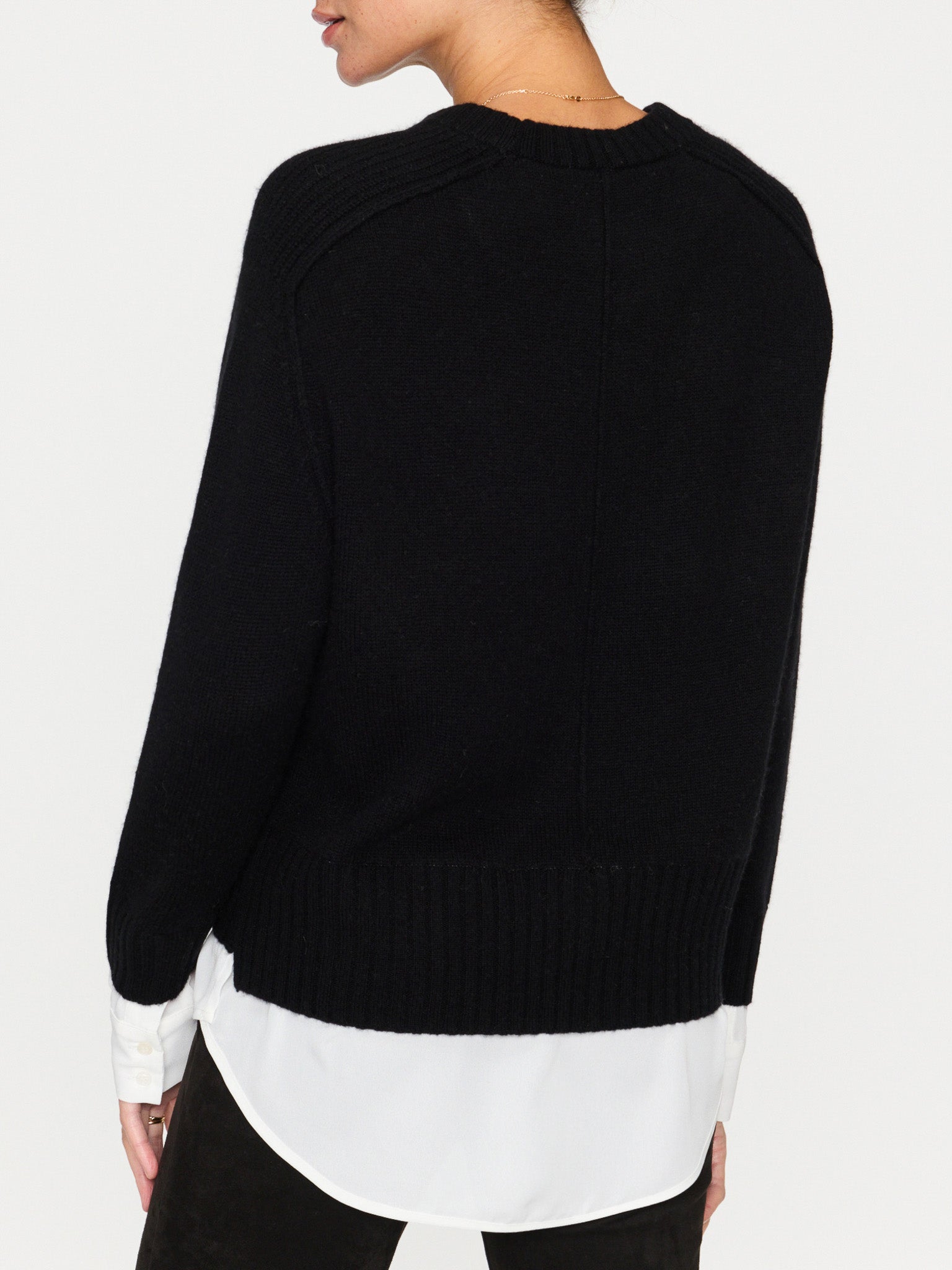 Parson cashmere-wool layered crewneck black sweater back view