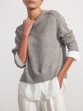 Parson cashmere-wool layered crewneck grey sweater front view