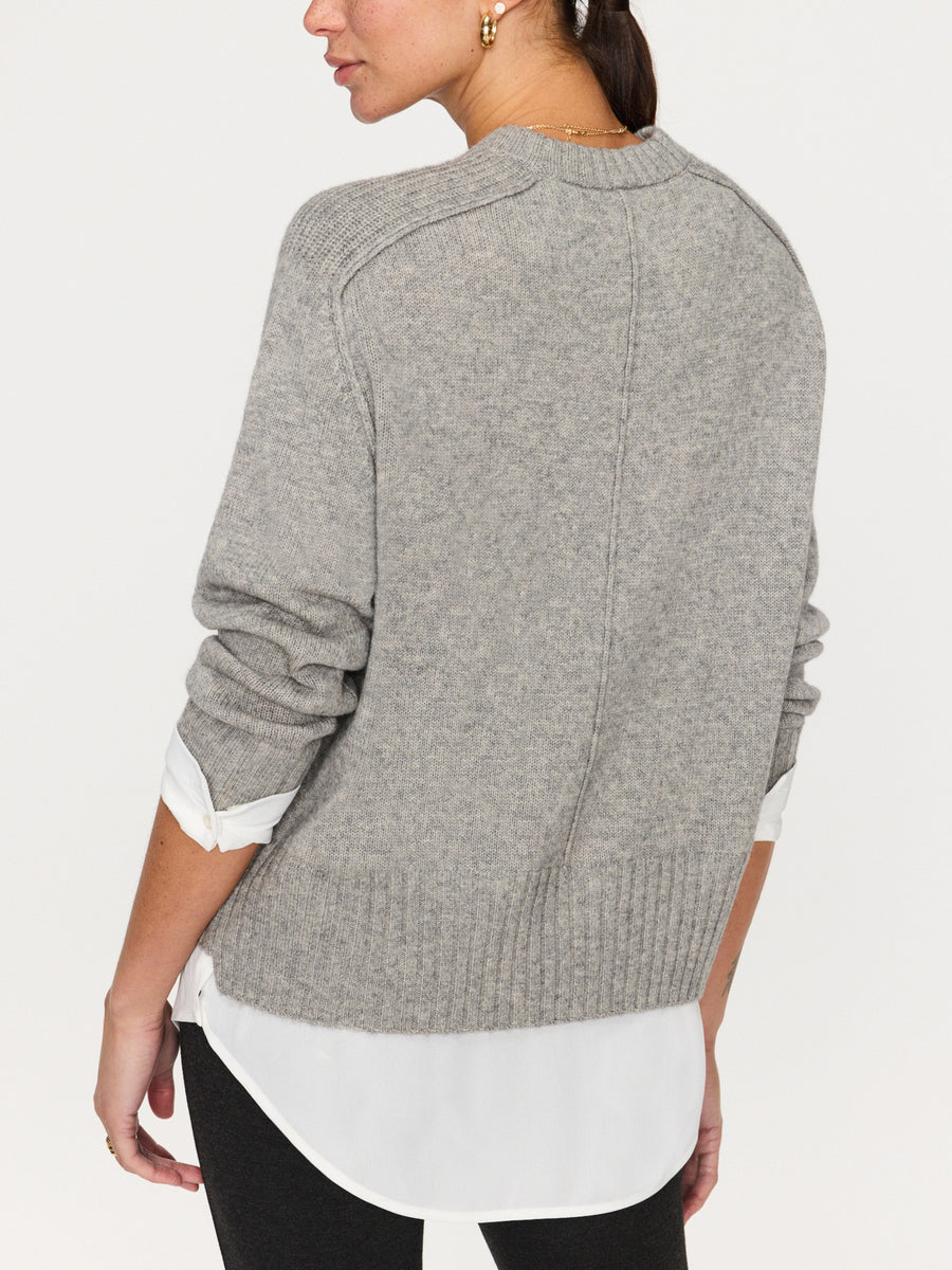 Parson cashmere-wool layered crewneck grey sweater back view