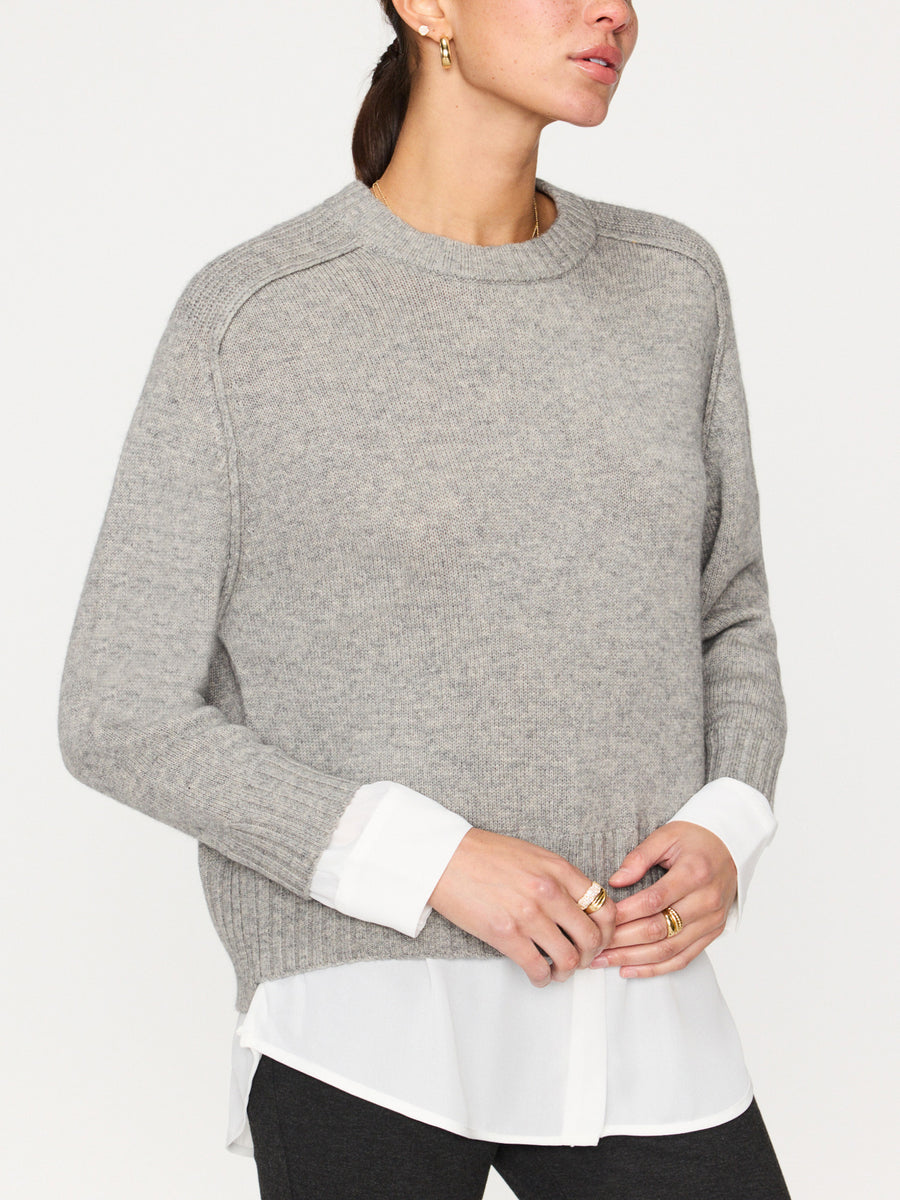 Parson cashmere-wool layered crewneck grey sweater front view 4
