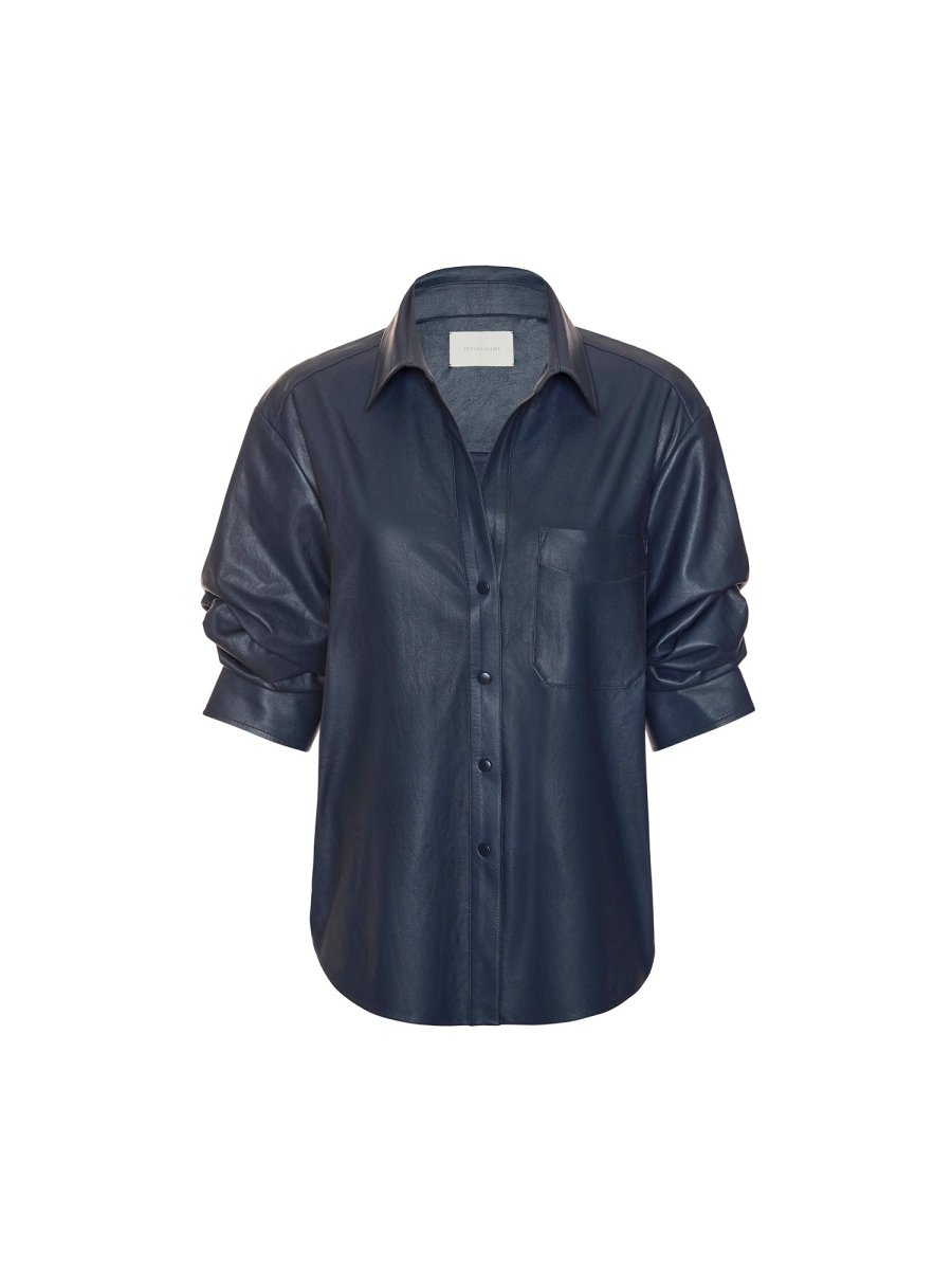 Women's Pia Vegan Leather Shirt in Admiral Blue | Brochu Walker