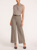 Reece wide-leg cropped trousers in gravel melange, styled with a sleeveless knit wrap top and black belt