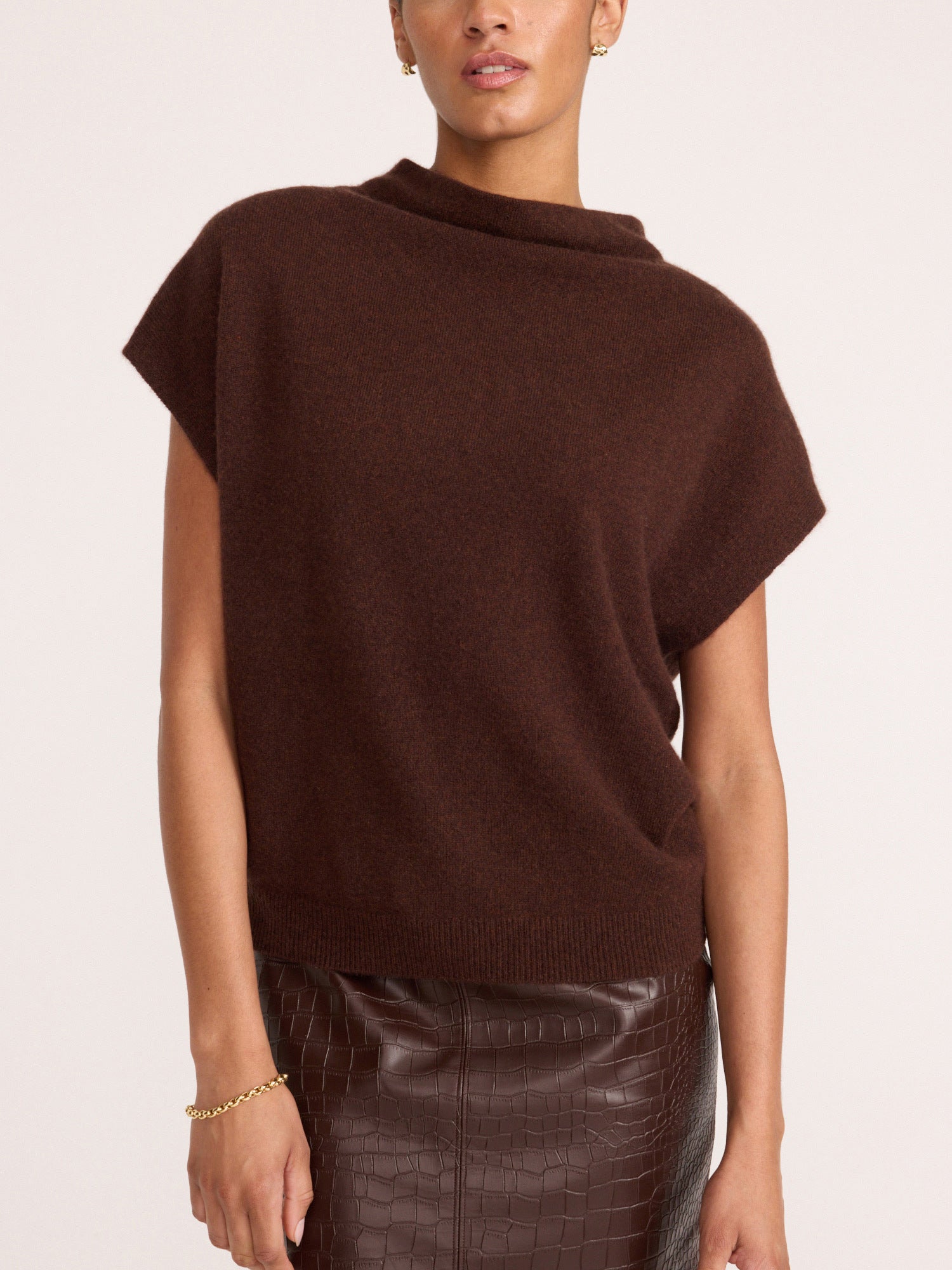 Women's Morten Funnel Neck Cashmere Top in Java Mélange | Brochu