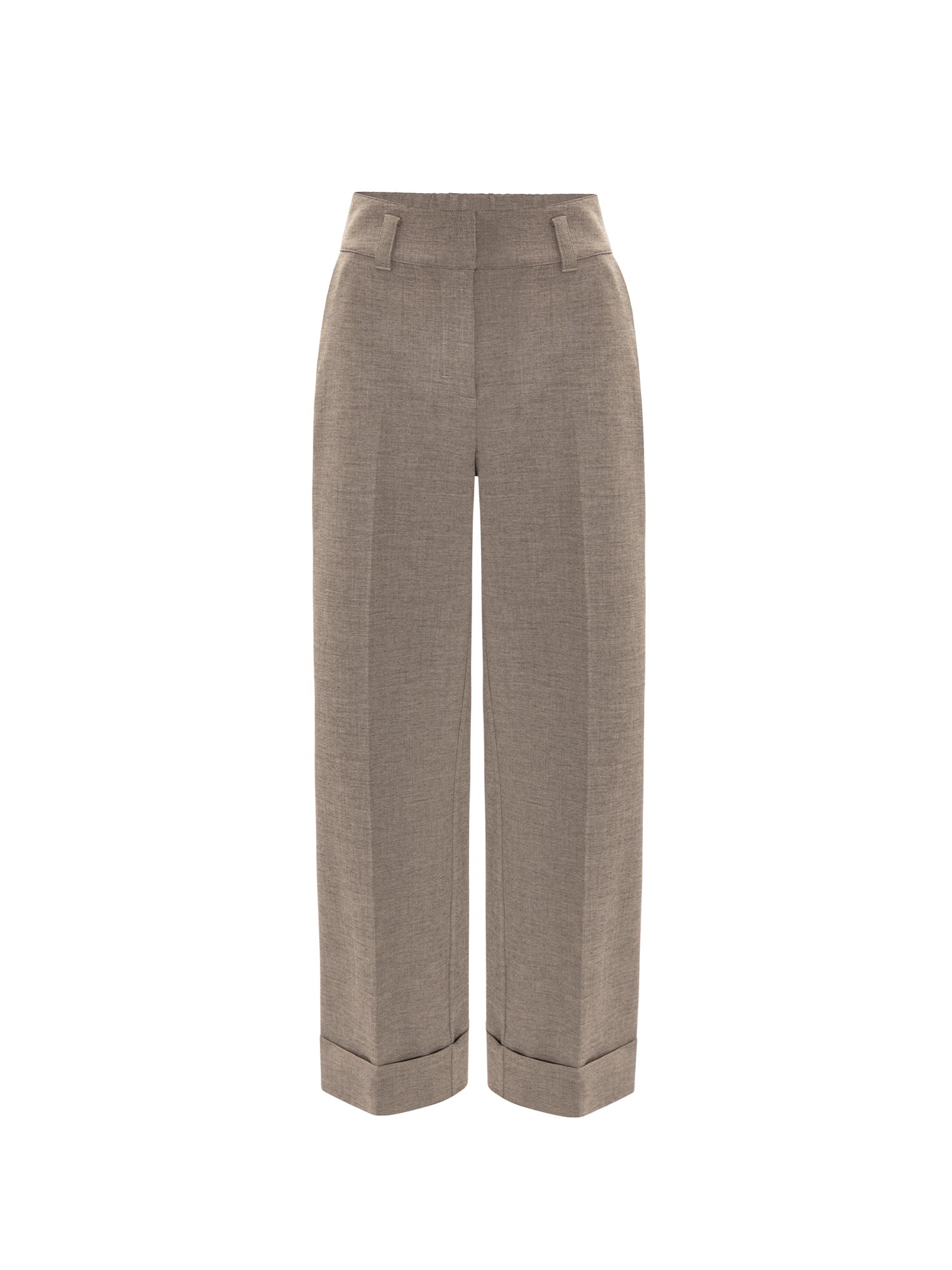 Reece pant in gravel melange, high-waisted wide-leg cropped trousers shown on a white background.