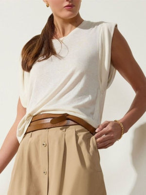 Reins beige crewneck muscle t-shirt full view