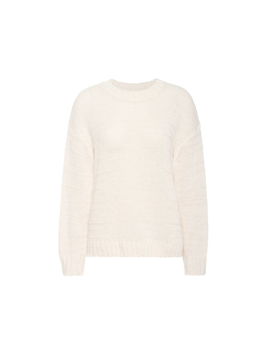 Knitted womens pullover in natural beige with crew neckline and long sleeves