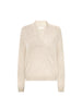 Sienna wrap-neck cashmere pullover in stone melange, shown flat against a white background.