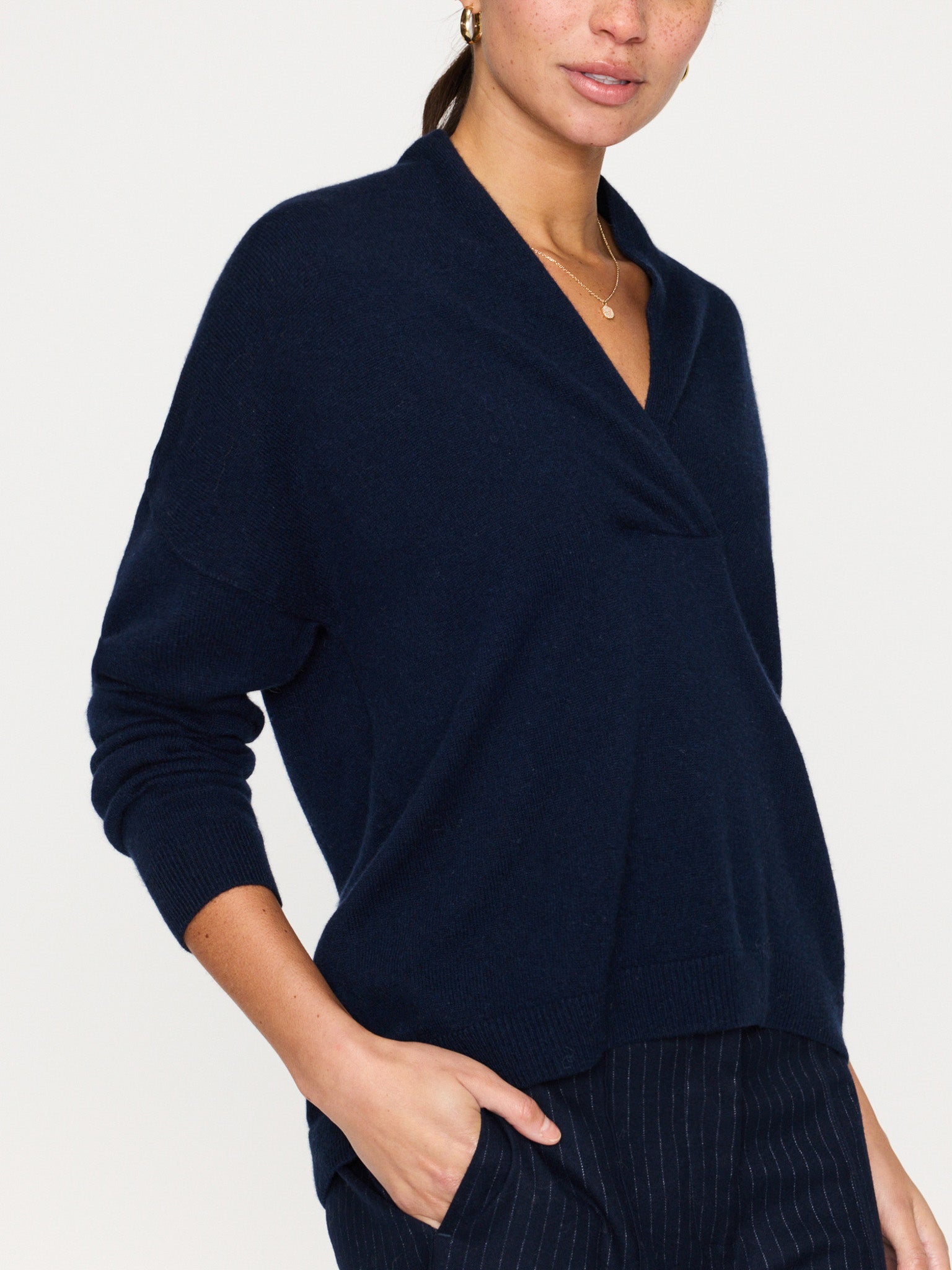 Siena v-neck pullover navy sweater side view