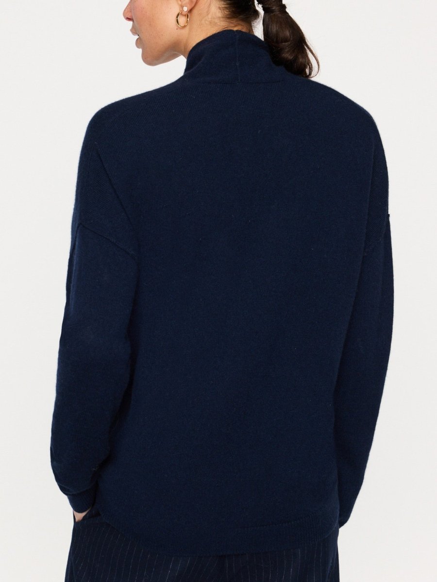 The Siena Wrap Neck Cashmere Pullover - Baltic Navy | Brochu