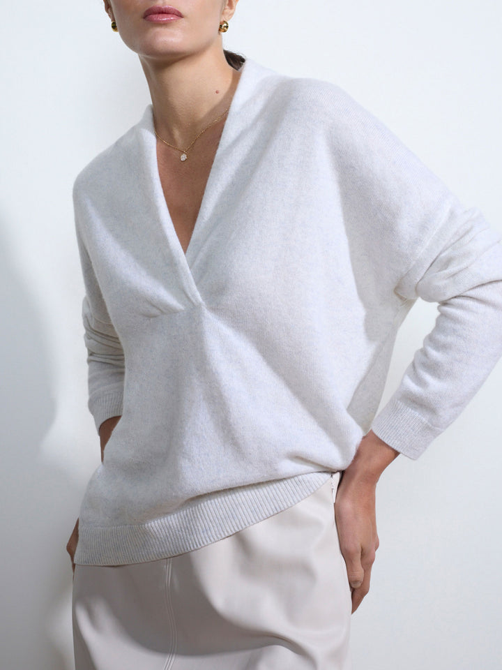 Siena v-neck pullover white sweater front view