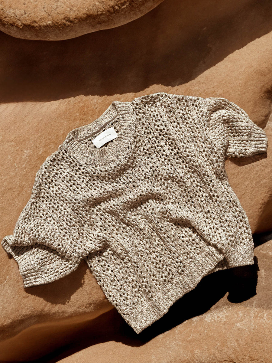 Sila eyelet linen beige top flat view