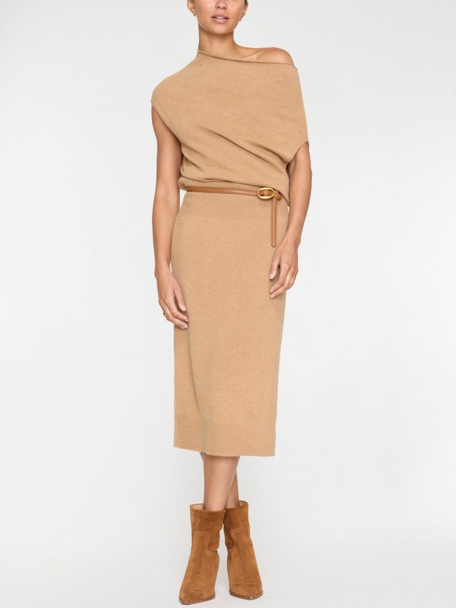 Women's Lori Sleeveless Cashmere Dress in Camel Mélange | Brochu