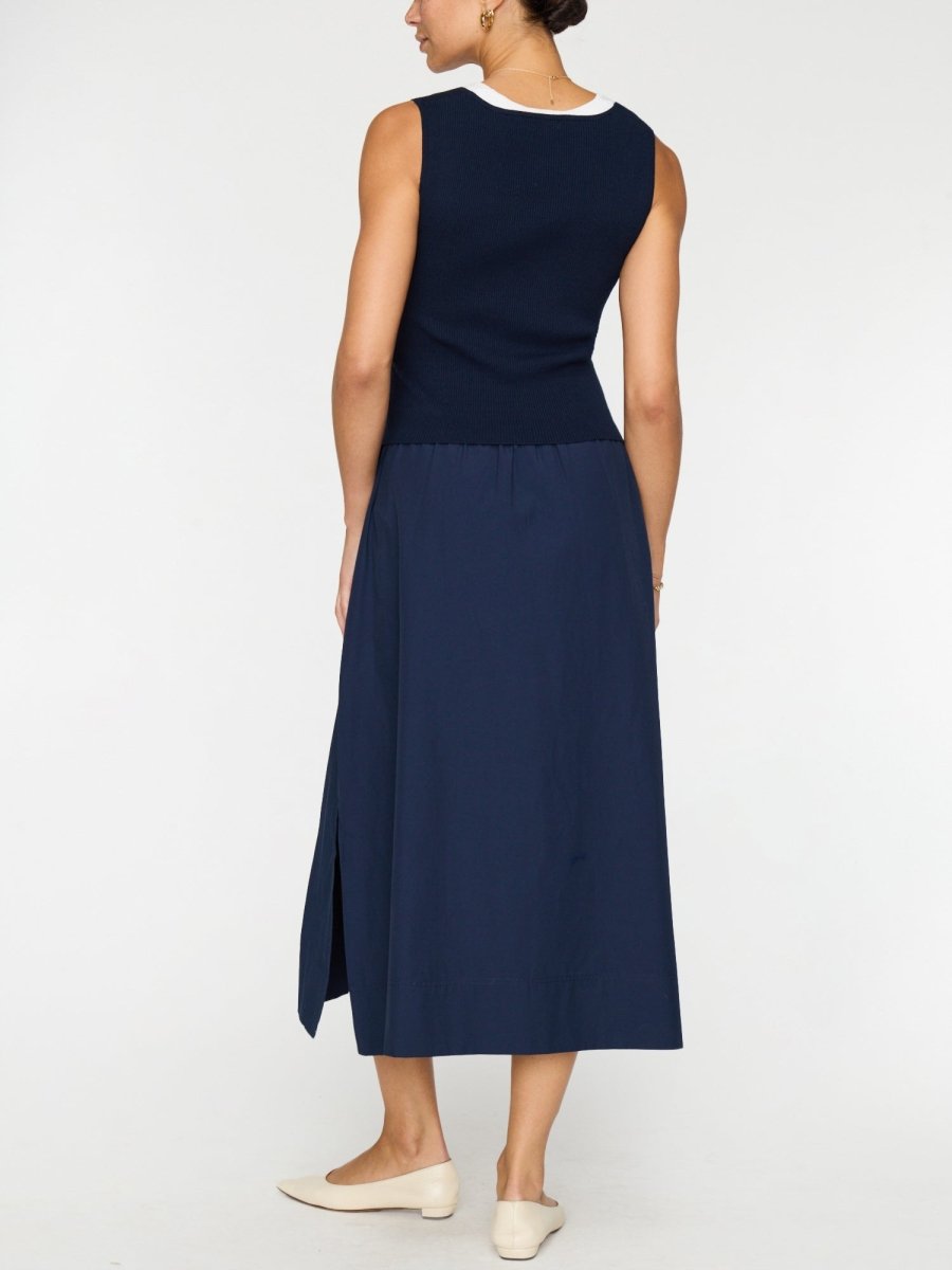 Women's Sofia Sleeveless Dress in Navy with White | Brochu Walker