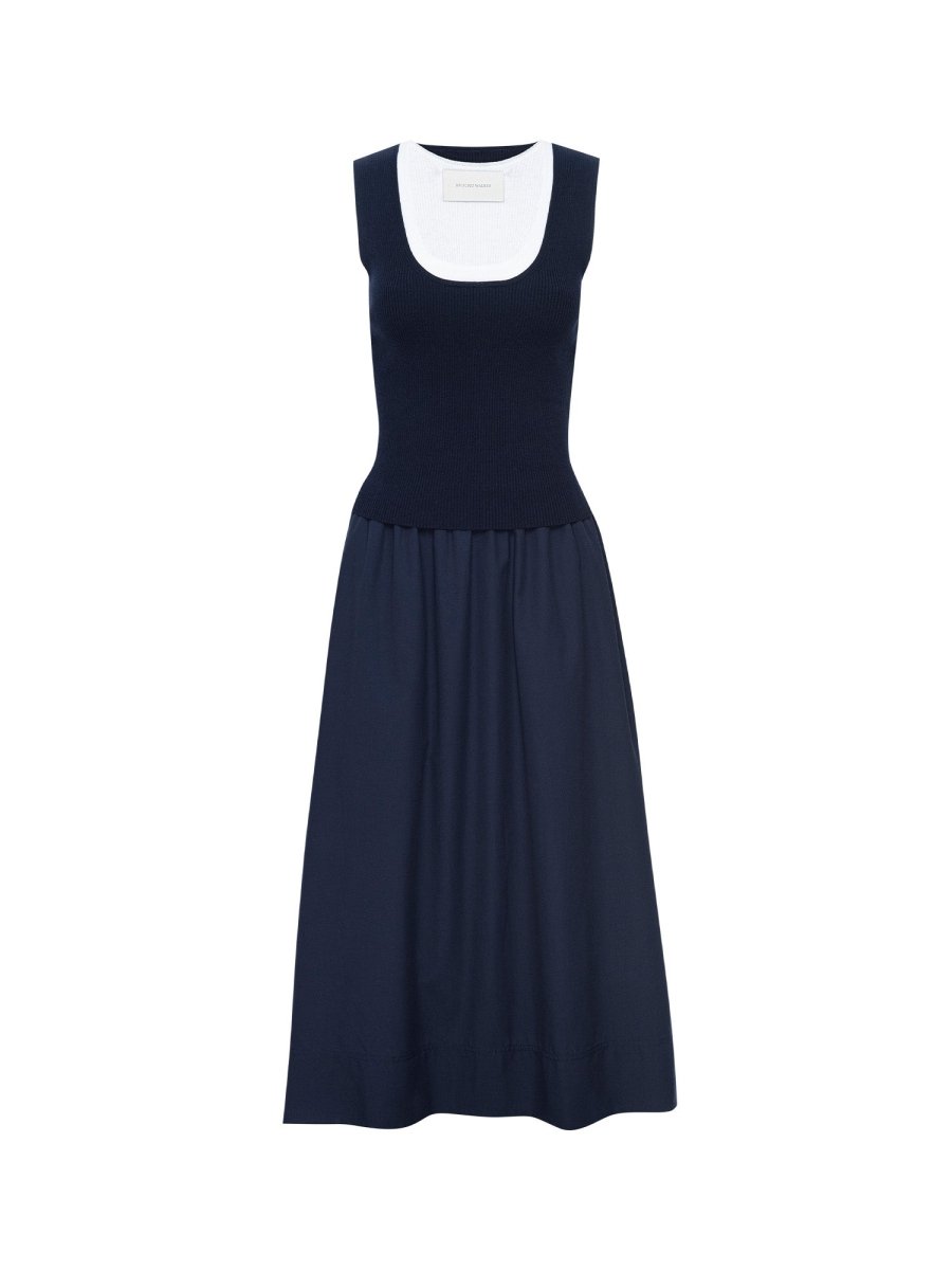 Women's Sofia Sleeveless Dress in Navy with White | Brochu Walker M