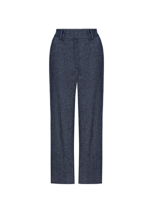 Talia blue cropped cotton linen pant flat view