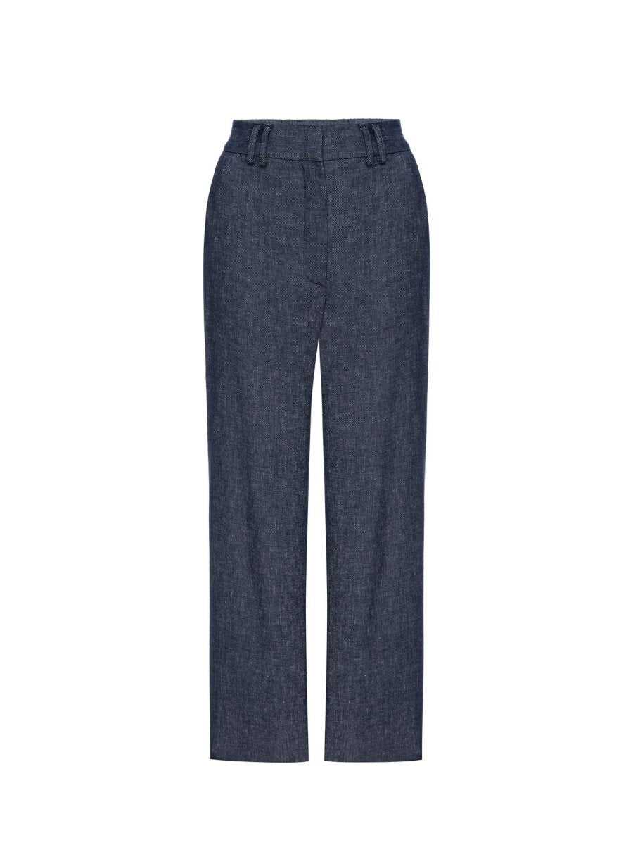Talia blue cropped cotton linen pant flat view