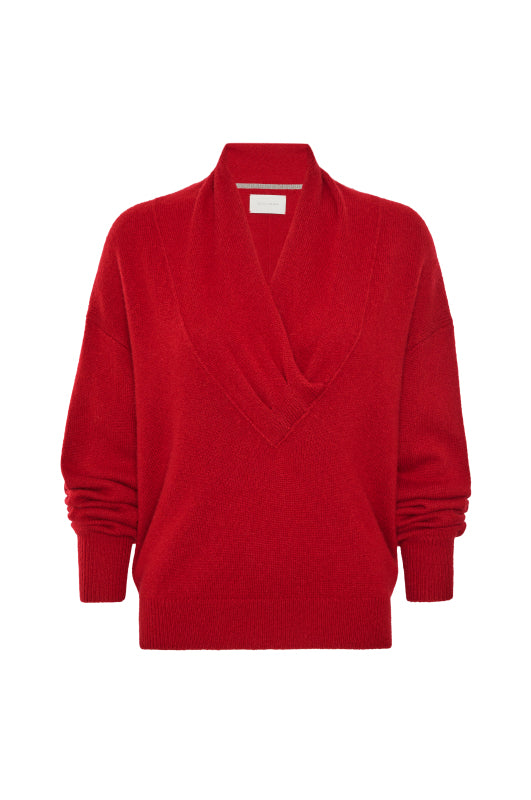 The Tobi Wrap Cashmere Sweater in Crimson