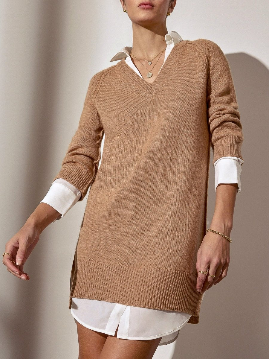 Brochu Walker Looker Vee Dress - Camel Melange & White Brochu Walker Looker Vee Dress - Camel Melange & White