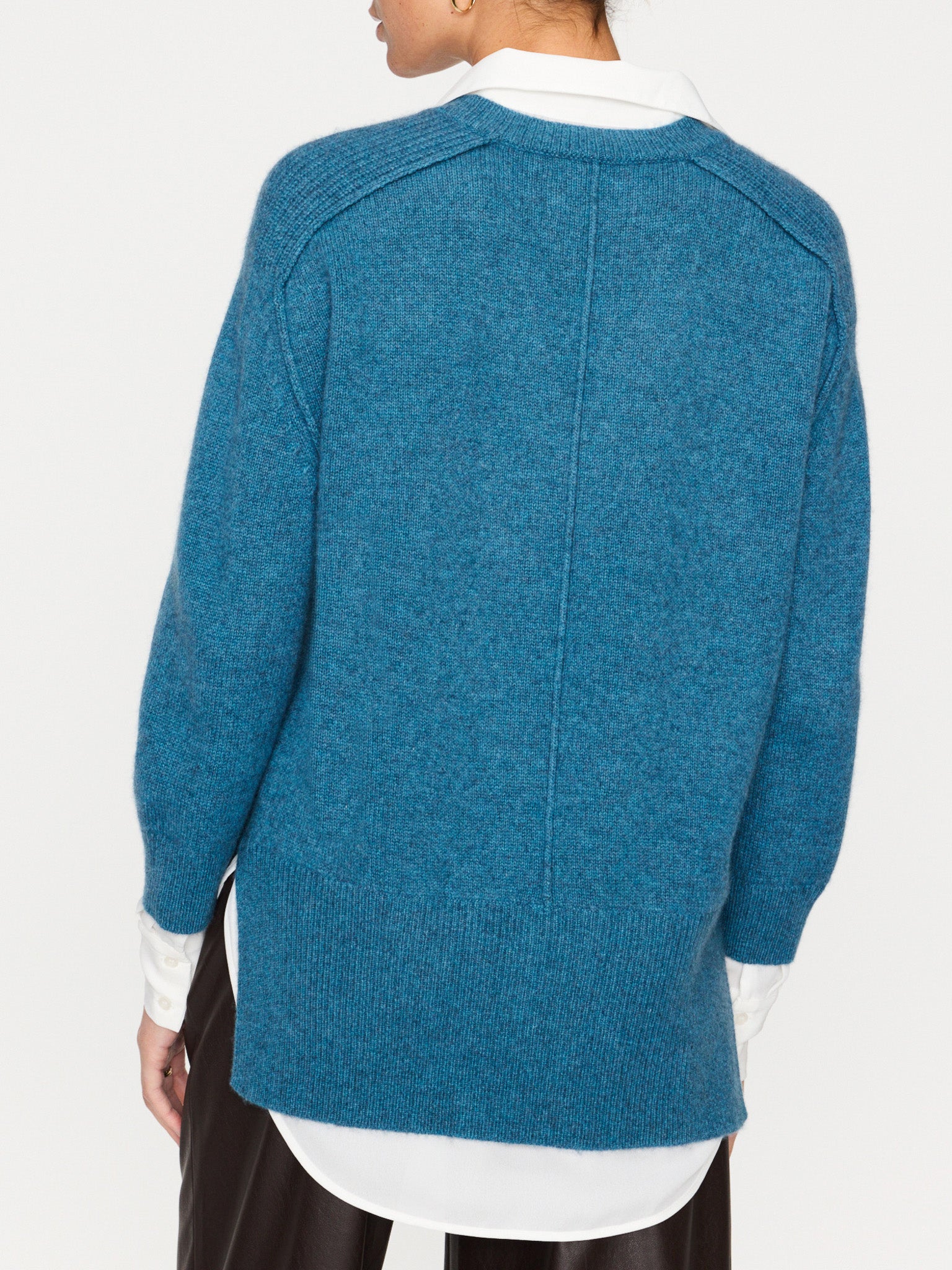 Looker ocean blue layered v-neck sweater back view