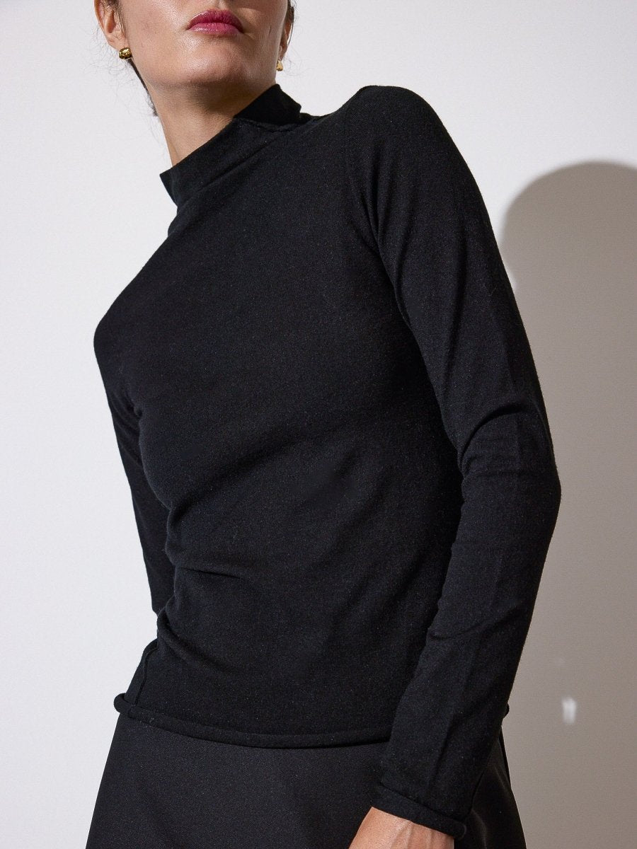 Anika black mock neck top front view