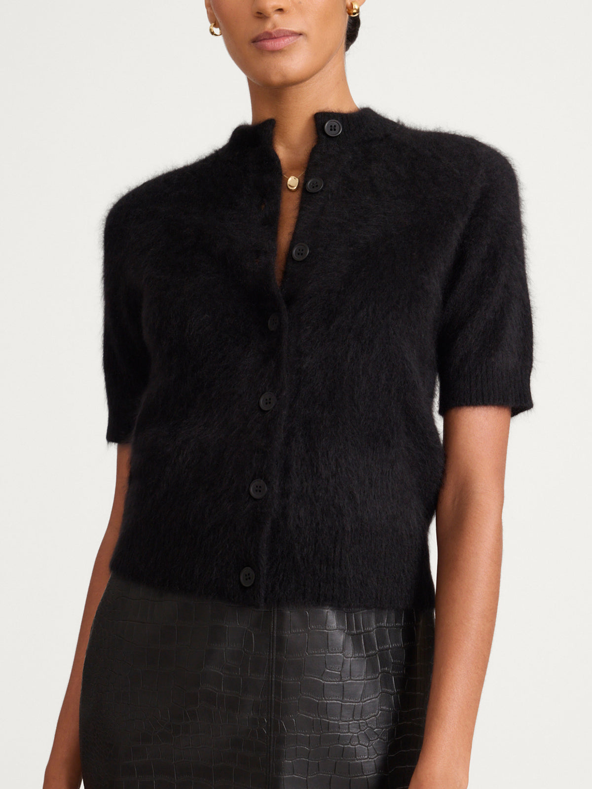 The Brushed Cashmere Rhea Cardigan in Black Onyx