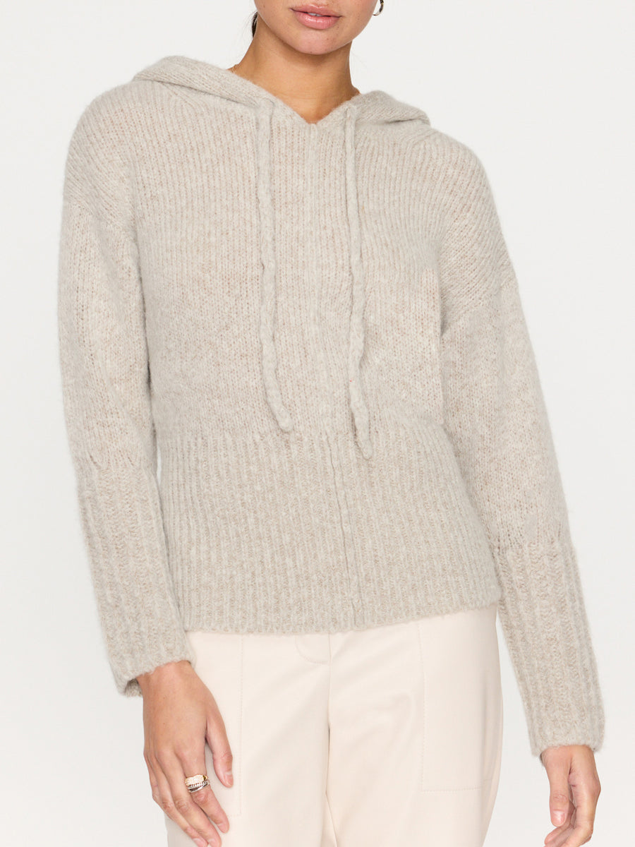 Camille light gray cashmere-wool hooded sweater front view