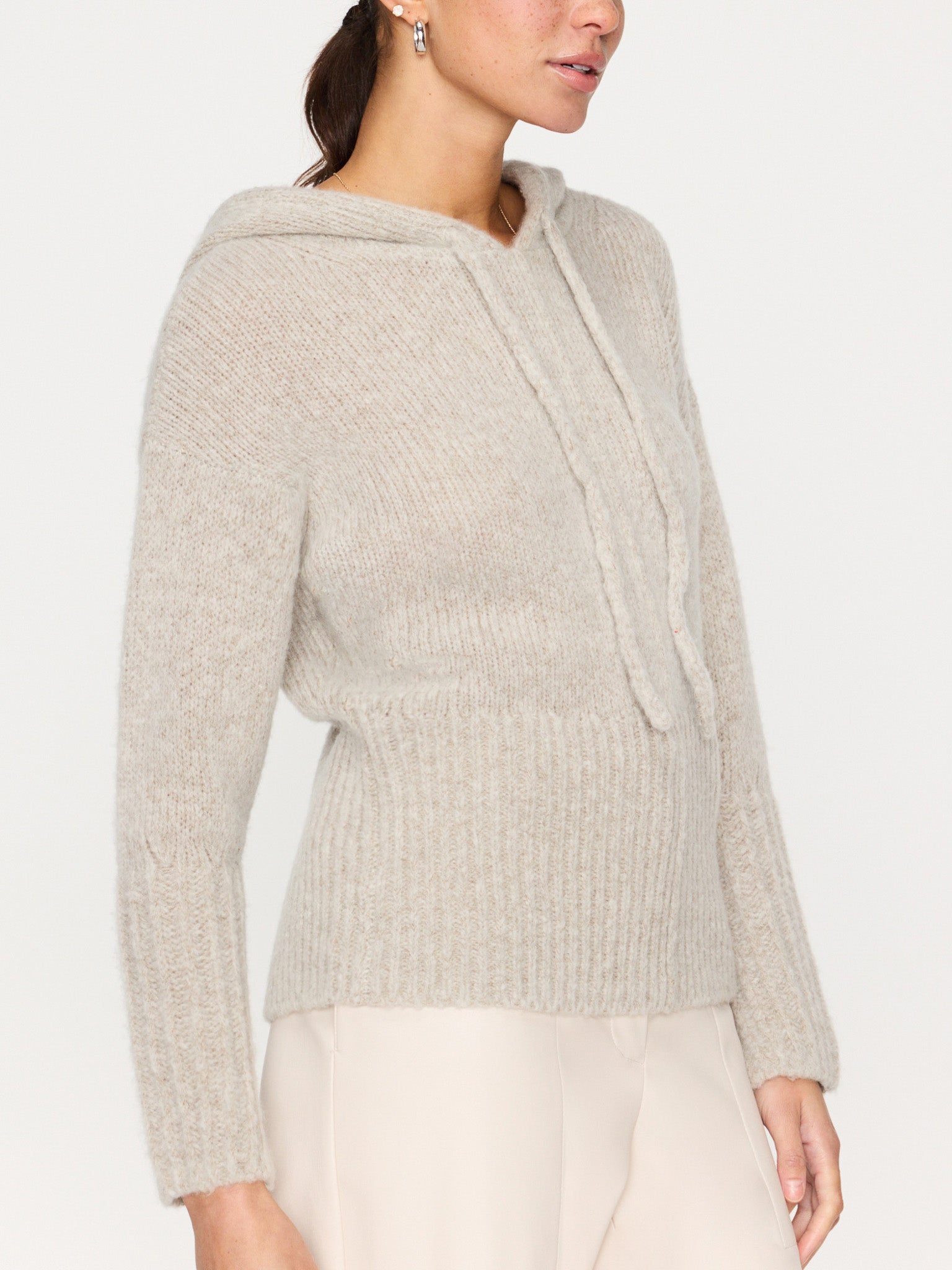 Camille light gray cashmere-wool hooded sweater side view