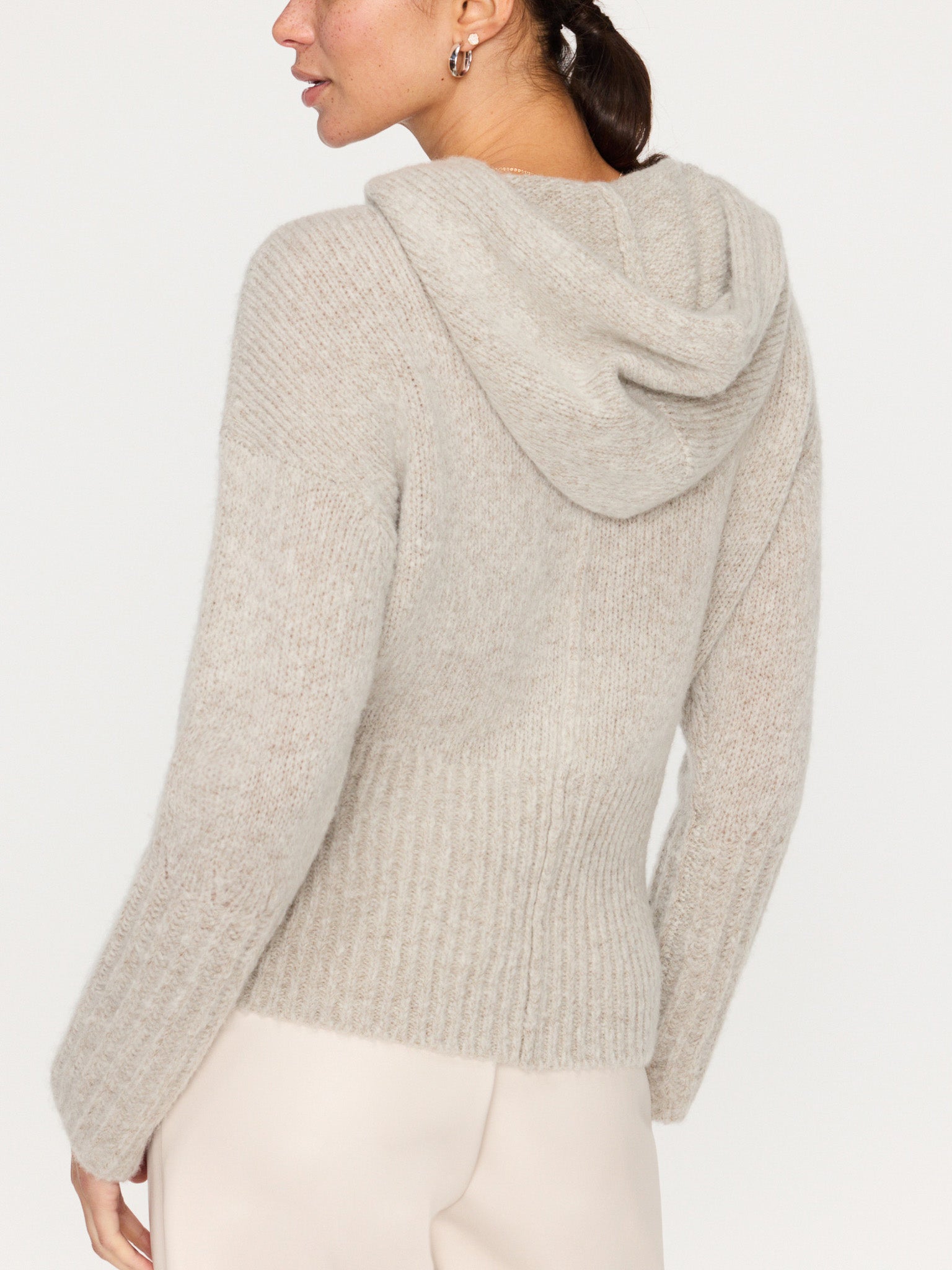 Camille light gray cashmere-wool hooded sweater back view