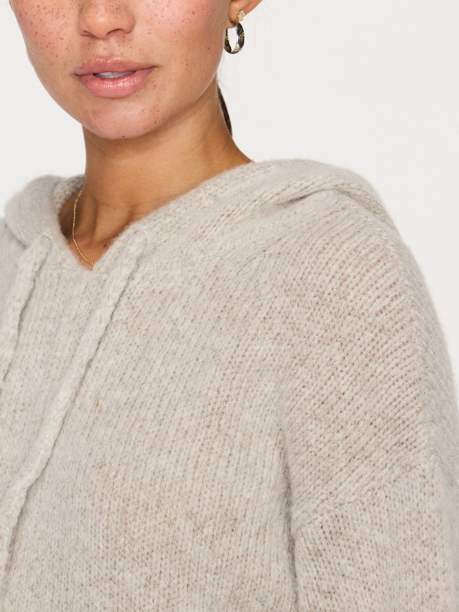 Camille light gray cashmere-wool hooded sweater close up