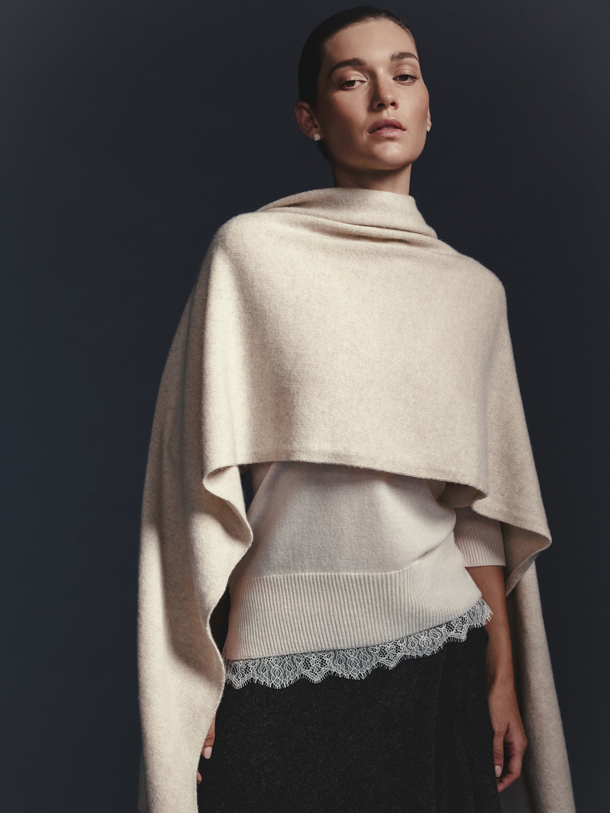 The Cashmere Fringe Wrap in Bisque Mélange