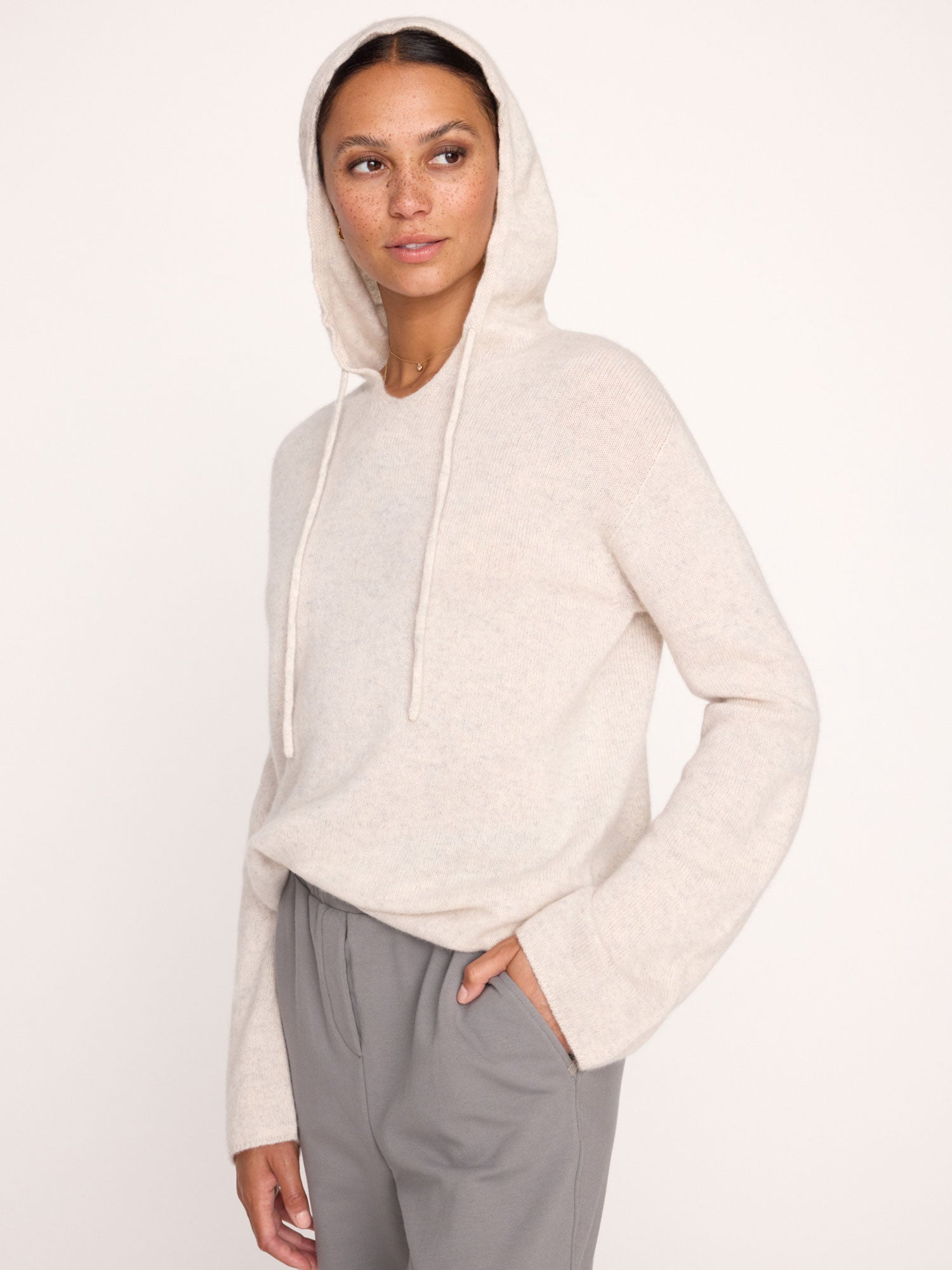 Cashmere beige hoodie sweater front view 4