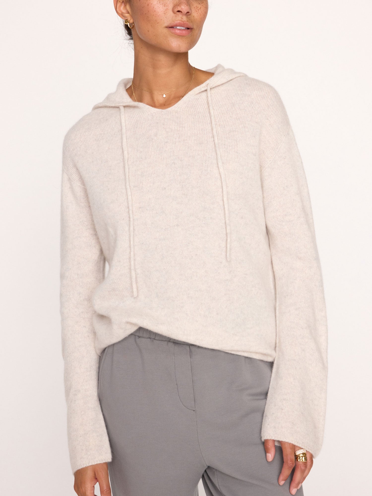 Cashmere beige hoodie sweater front view 3