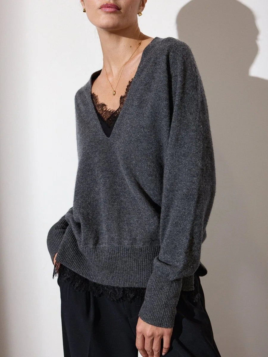 Women's Lace Pullov in Dark Charcoal Melange | Brochu Walker