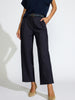 Women's Declan cropped trousers in navy pinstripe with black belt