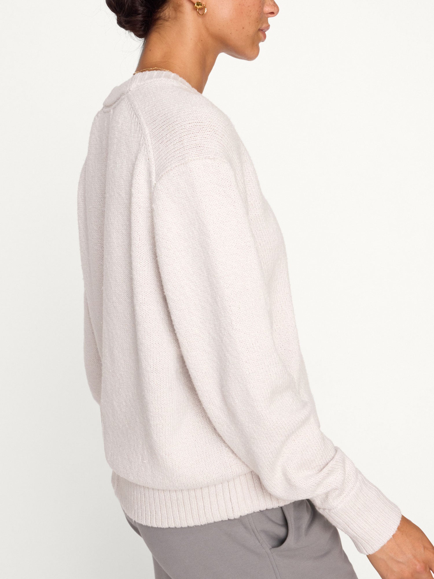 Emery V Neck Chunky Ribbing off-white sweater side view