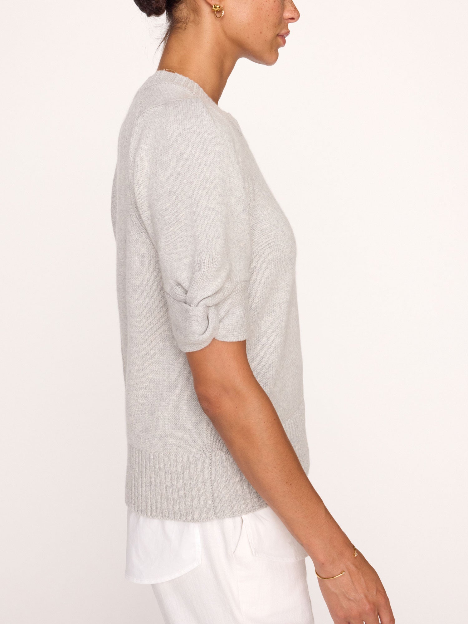 Emme layered knot sleeve crewneck grey sweater side view