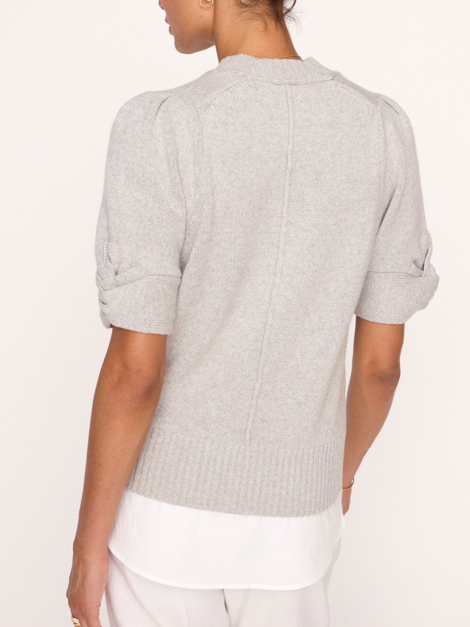 Emme layered knot sleeve crewneck grey sweater back view