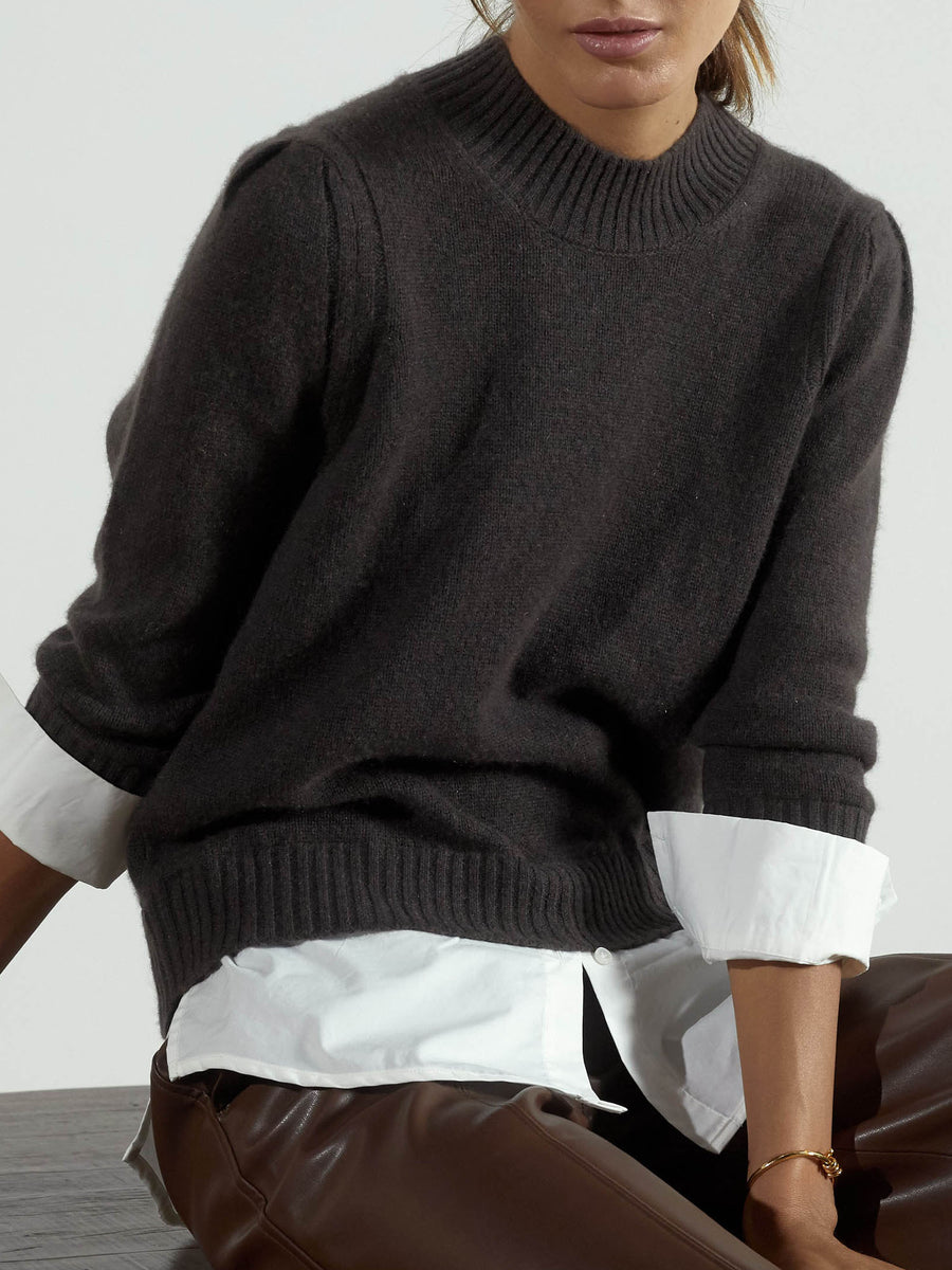 Eton brown layered crewneck sweater front view