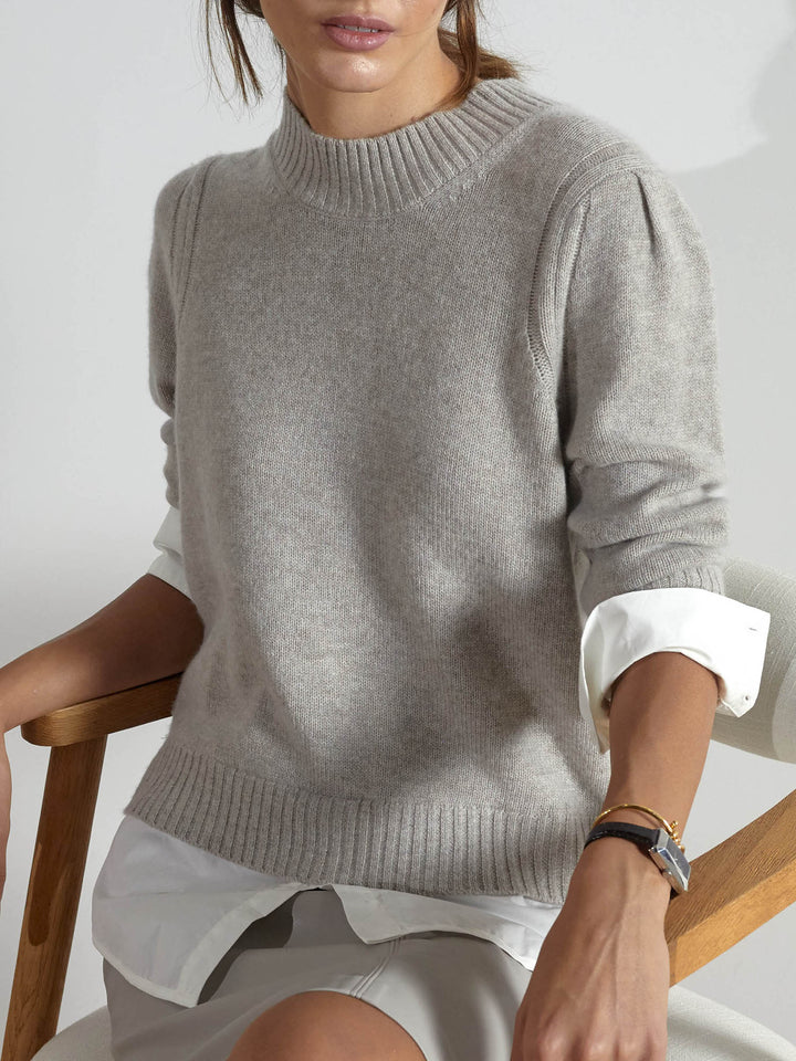 Eton light grey layered crewneck sweater sitting down