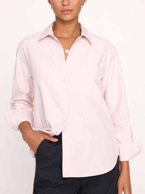 Everyday button up light pink shirt front view