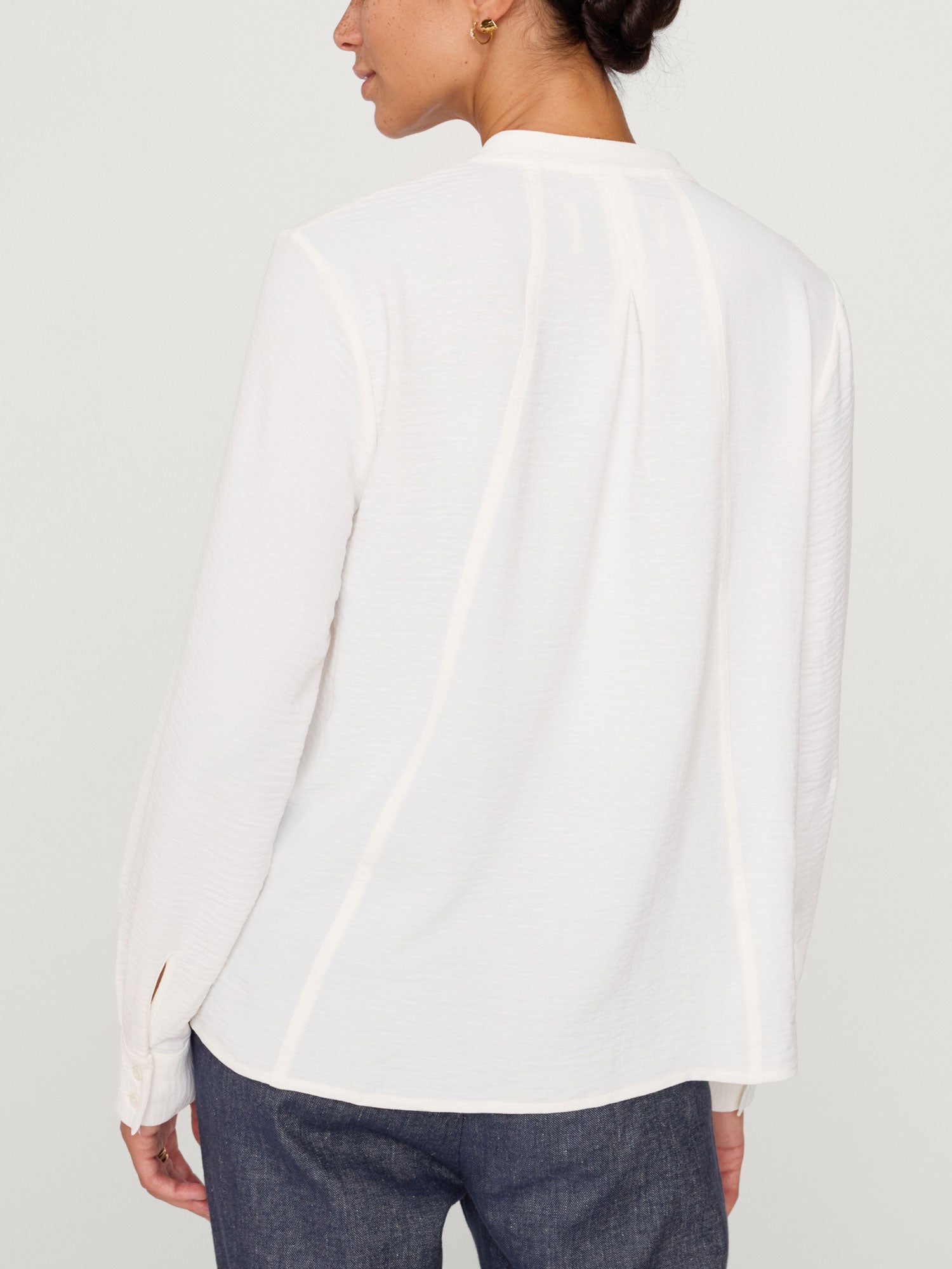 Galey button-down long sleeve white blouse back view