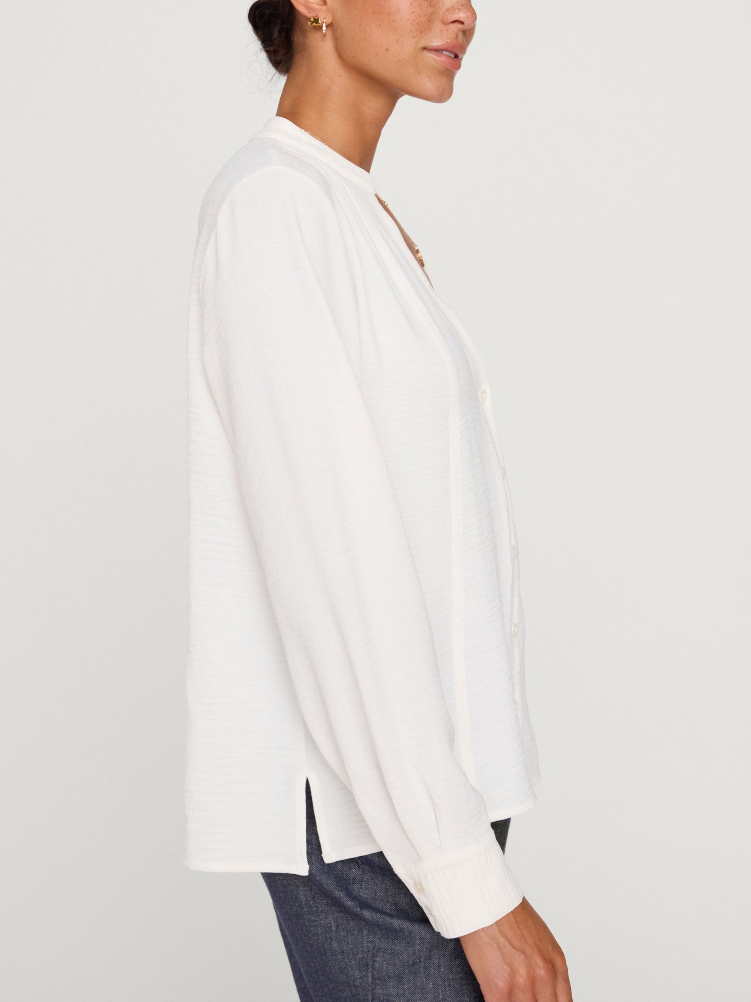 Galey button-down long sleeve white blouse side view