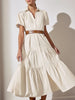 Havana tiered midi beige dress front view 1