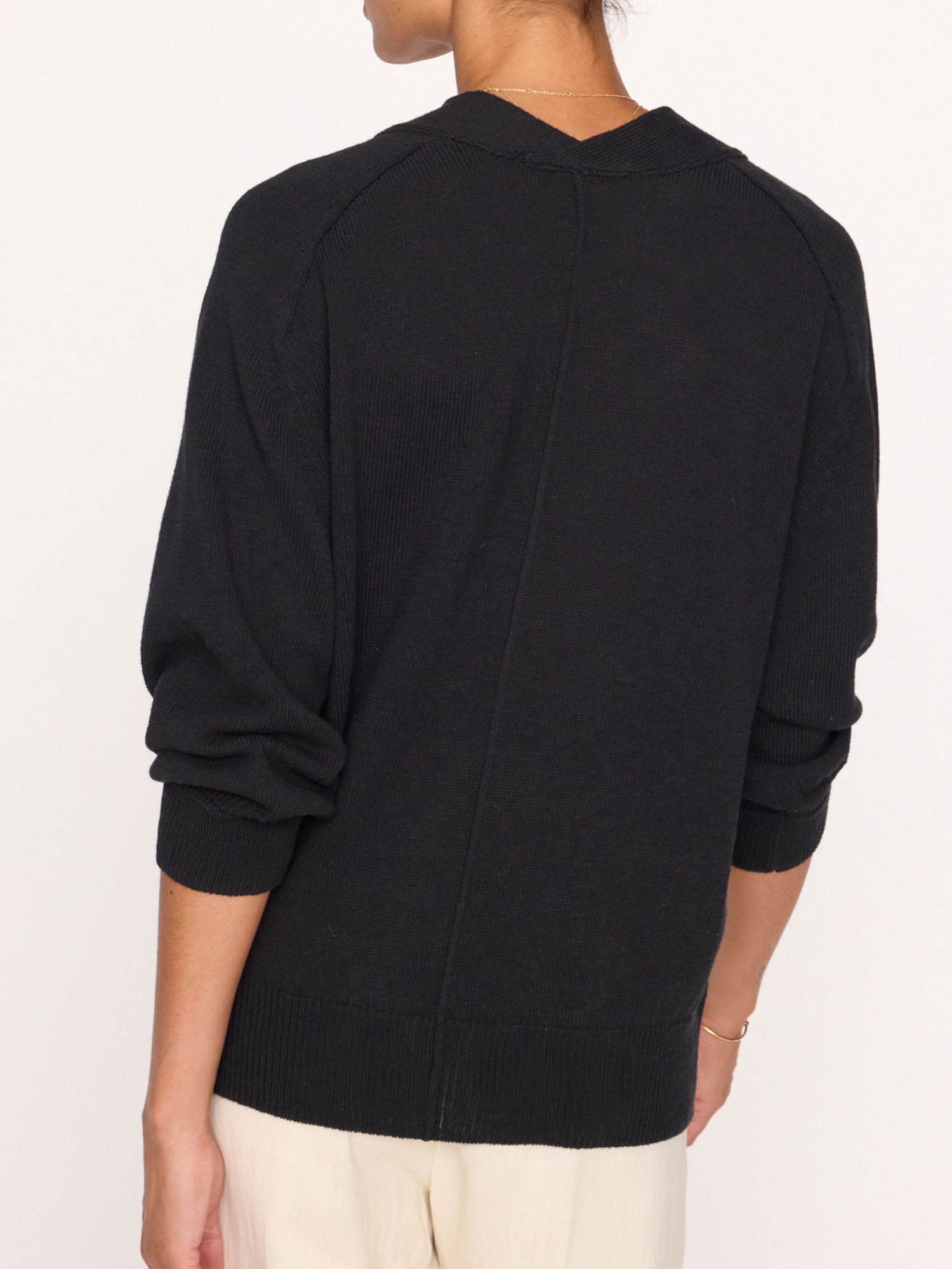Imogen V-neck cotton black sweater back text