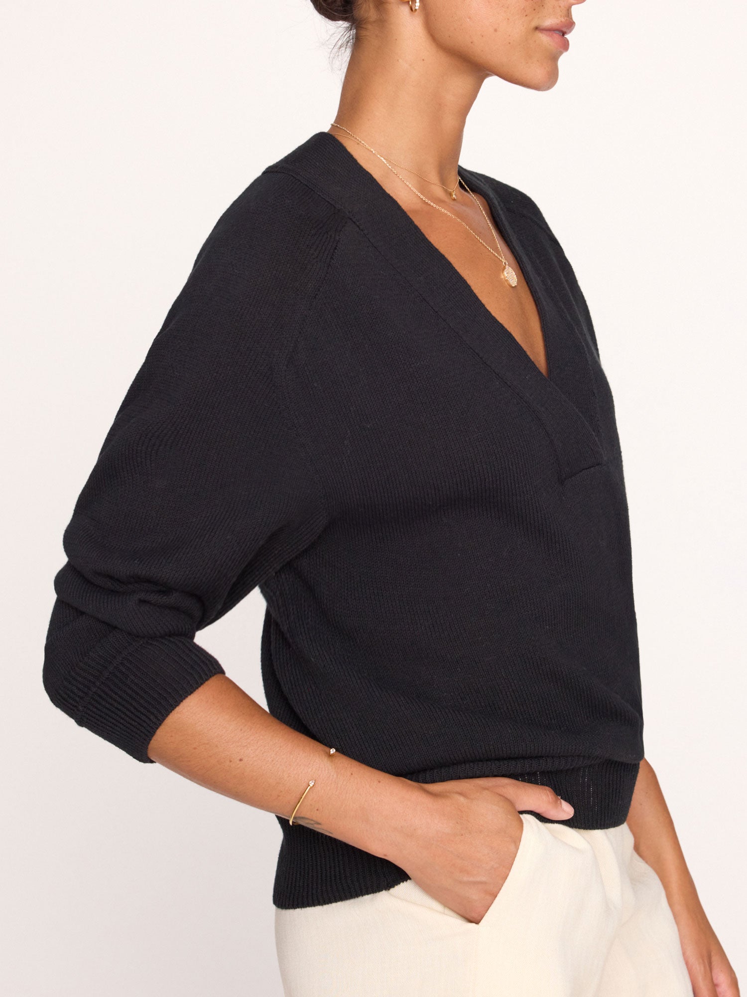 Imogen V-neck cotton black sweater side view