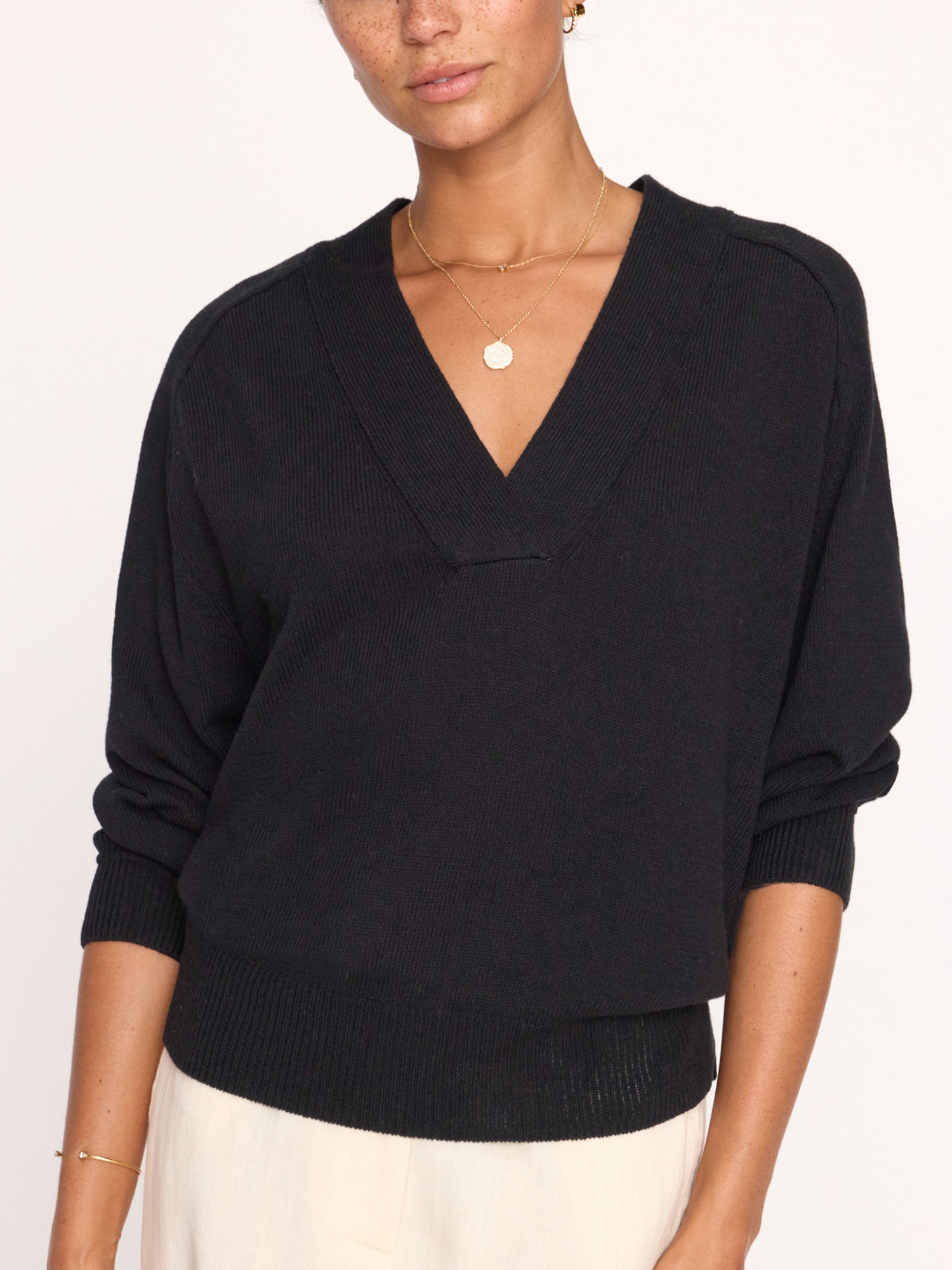 Imogen V-neck cotton black sweater front view