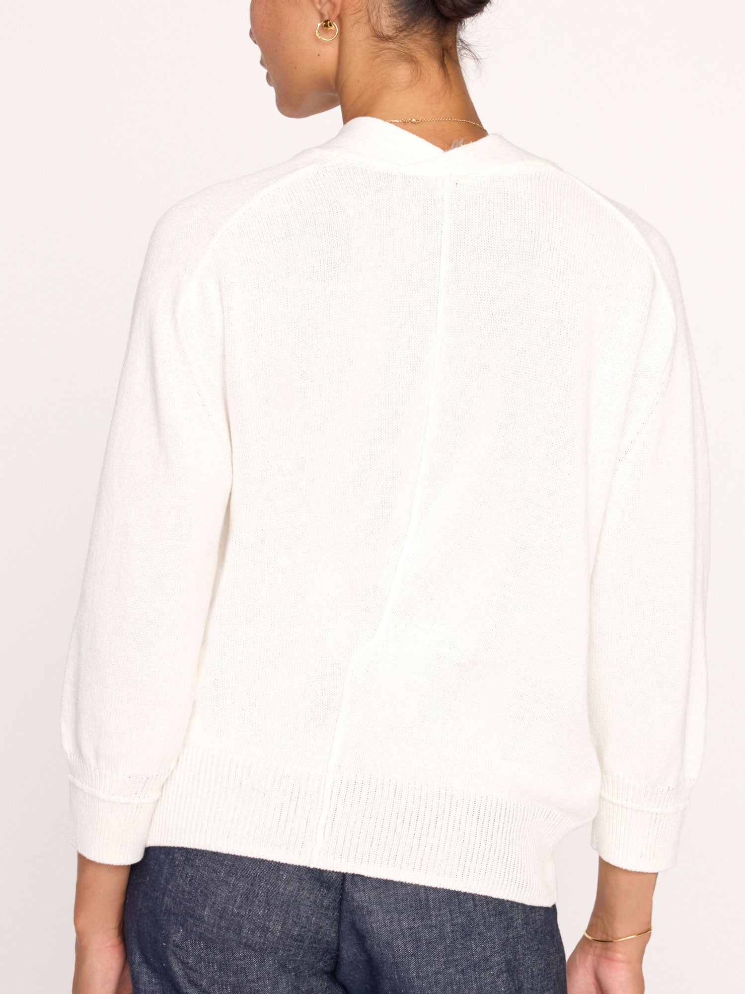 Imogen V-neck cotton white sweater back view